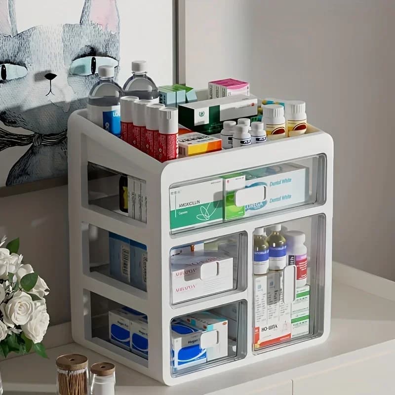 1 armoire à pharmacie domestique, gestionnaire de médicaments à domicile, boîte de rangement multi-usages médicale de grande capacité de type