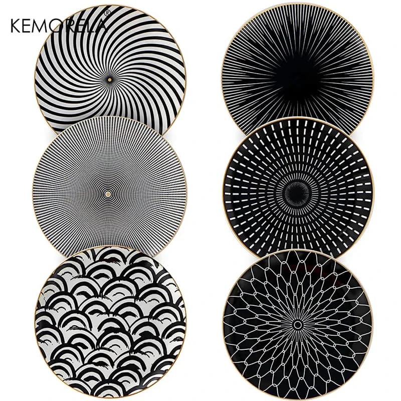 Lot de 6 assiettes de table en céramique Phnom Penh, motif géométrique, 6/10 pouces, assiettes à dîner, assiettes à salade, assiettes à steak