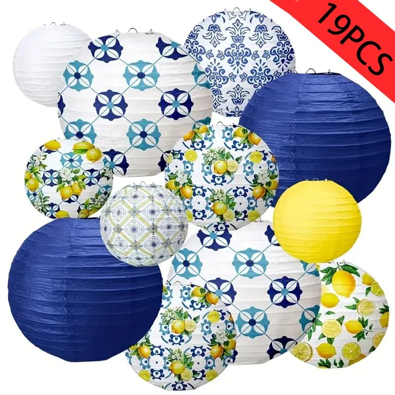 Ensemble de lanternes en papier 12 pièces, décoration de fête de citron, décoration de fête de famille de printemps et d'été, décoration