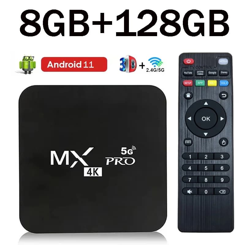 Boîtier TV MX-PRO 8 Go 128 Go Android 11 Prise en charge 4K HD 4G 5G Double WiFi Quad-Core H.265 3D IPTV