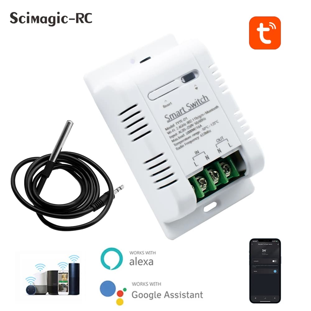 Commutateur de température intelligent Tuya WiFi 16A Surveillance de la consommation d’énergie Thermostat compatible Alexa Google Home Smart