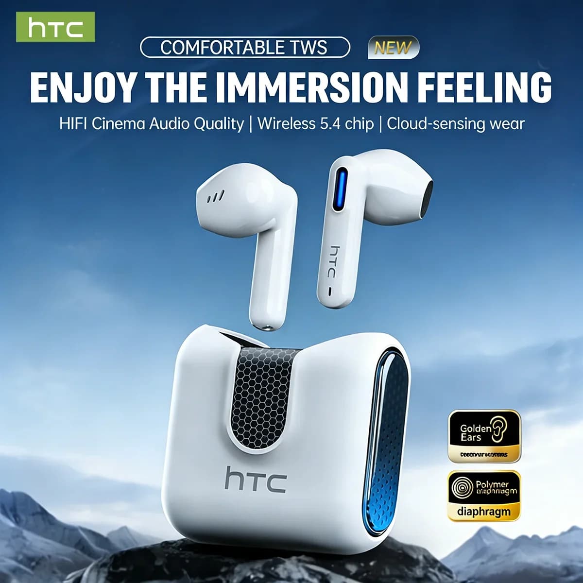 Écouteurs Bluetooth HTC NE49 V6.0 TWS, écouteurs sans fil sportifs, casque de jeu à très faible latence, écouteurs longue durée
