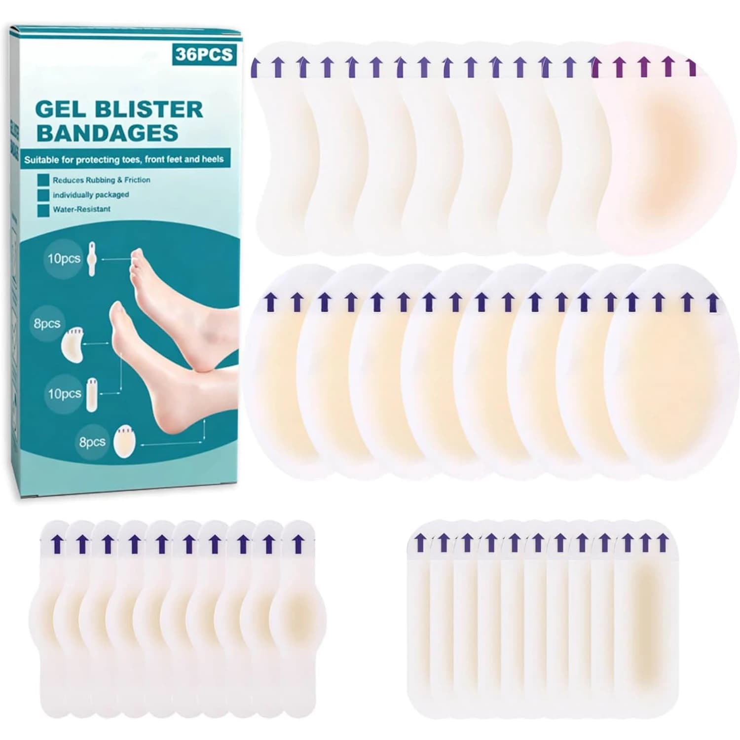Pansements hydrocolloïdes en gel pour les pieds, coussinets imperméables pour ampoules, pour la prévention et la récupération des ampoules au