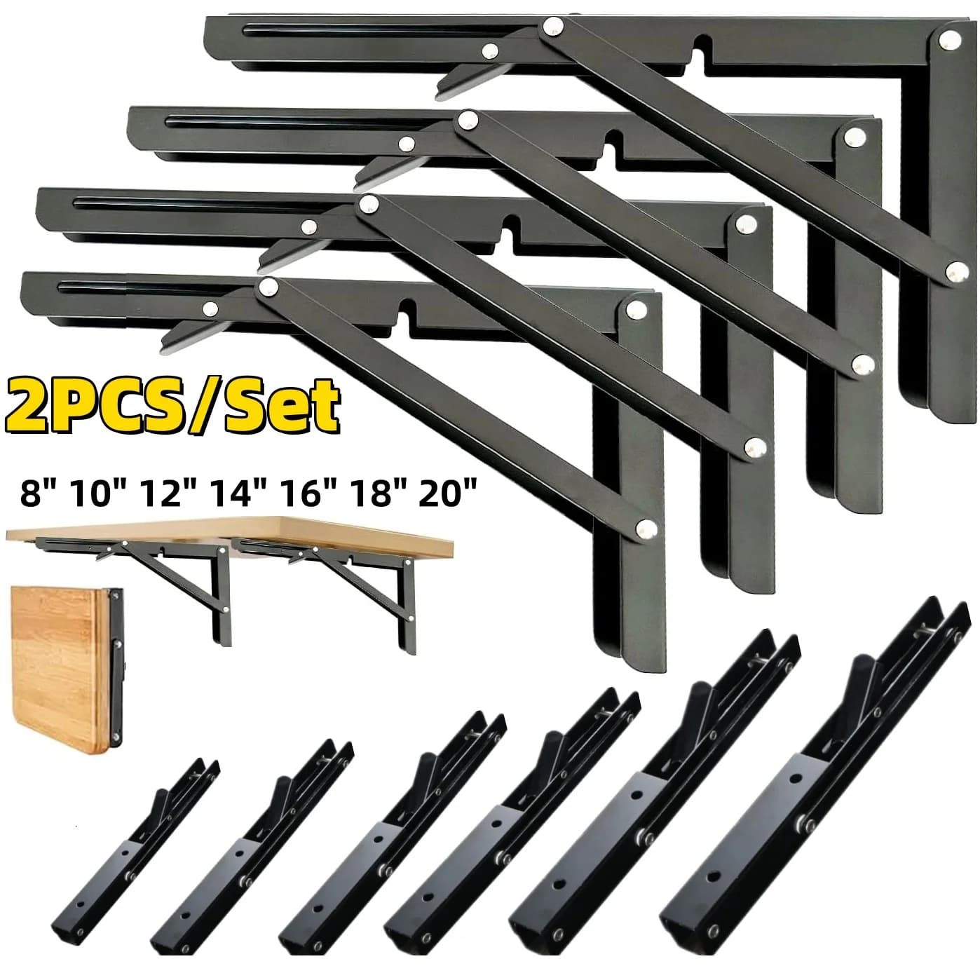 Support d'étagère pliable triangulaire robuste en acier inoxydable, 2 pièces, pour table, banc de travail, montage mural