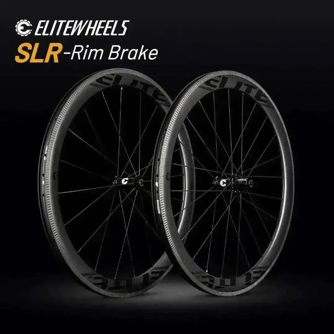 ELITEWHEELS SLR 700c Jeu de roues de route en carbone 3K Twill avec surface de freinage, système à cliquet 36T, moyeu à tirage droit, jante