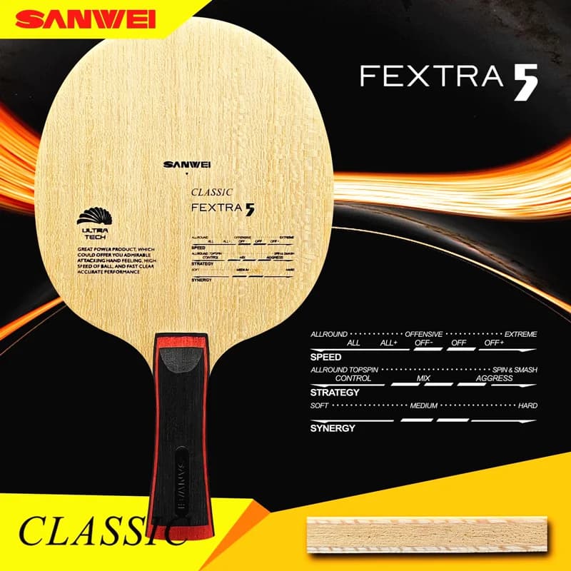 SANWEI-Raquette de tennis de table FEXTRA 5, raquette de ping-pong, pagaie de chauve-souris, module ultra complet, bois à 5 rôles