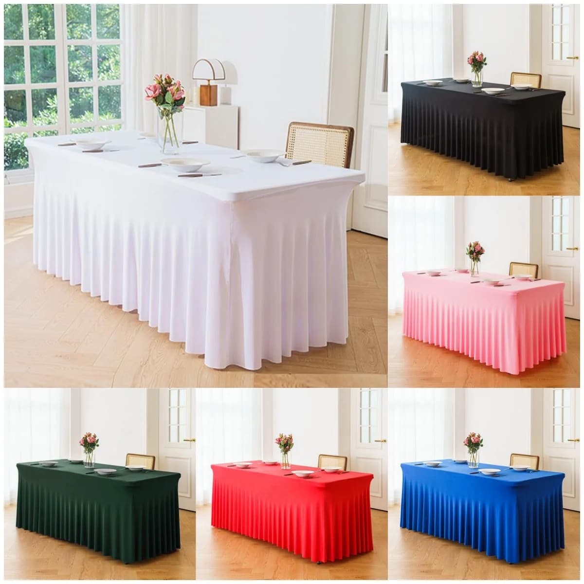 Nappe élastique hôtel conférence salle de réunion bureau Long Rectangle lourd lait soie méduse couverture de Table décoration de mariage
