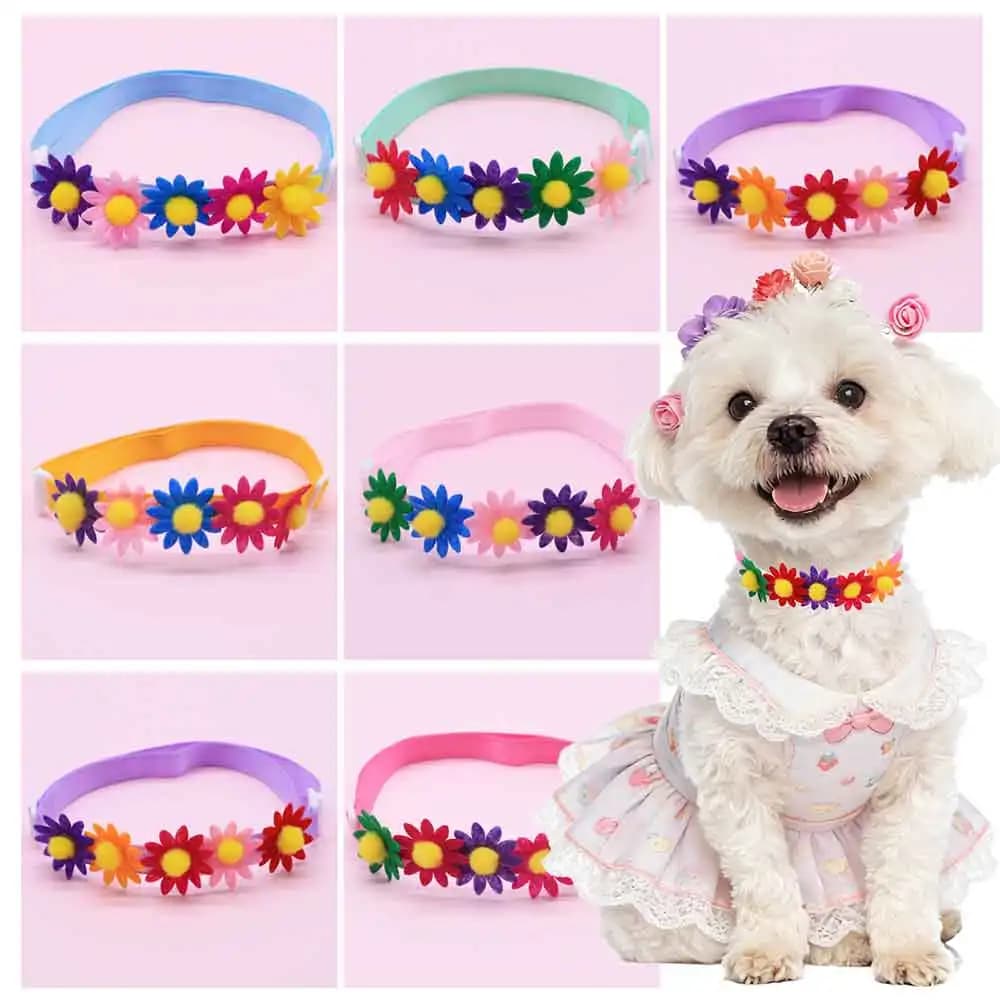 50 nœuds papillon colorés pour chiens, accessoires floraux pour petits chiens, colliers à nœuds papillon, nœuds tournesol tendance pour chiots,