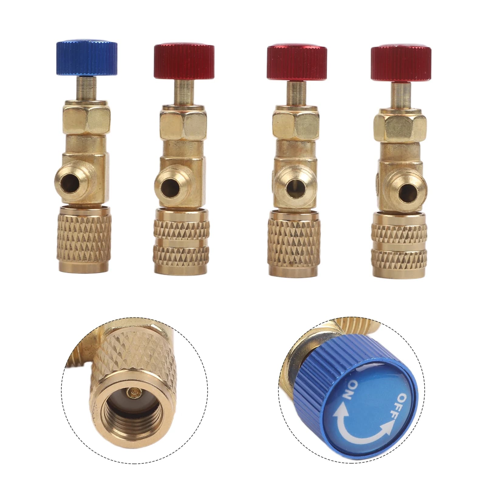 Kit de 4 vannes de sécurité pour climatisation pour systèmes R22, R32, R410 avec connecteurs rapides 12, 14, 516 et vannes de régulation de débit