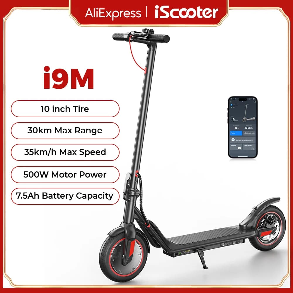 Trottinette électrique iScooter 500W, moteur 36V7.5Ah, autonomie 30km, pneus pneumatiques de 10 pouces, vitesse maximale 35km/h, contrôle par