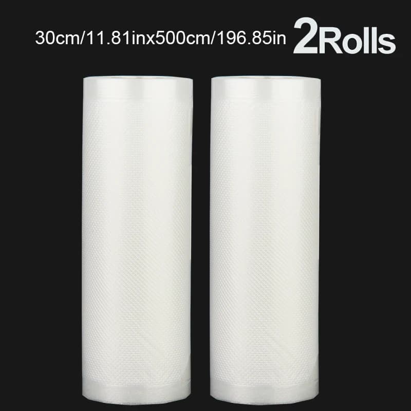2 rouleaux de 500 cm de long, texturés, compressés sous vide, en maille simple face, pour emballage alimentaire sous vide, 2 paquets