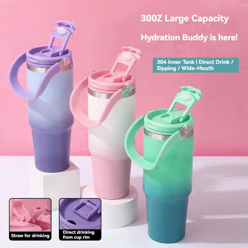 Bouteille isotherme de voyage 890 ml en acier inoxydable avec paille – Garde au froid et au chaud – Tasse à café pour voiture – Gourde