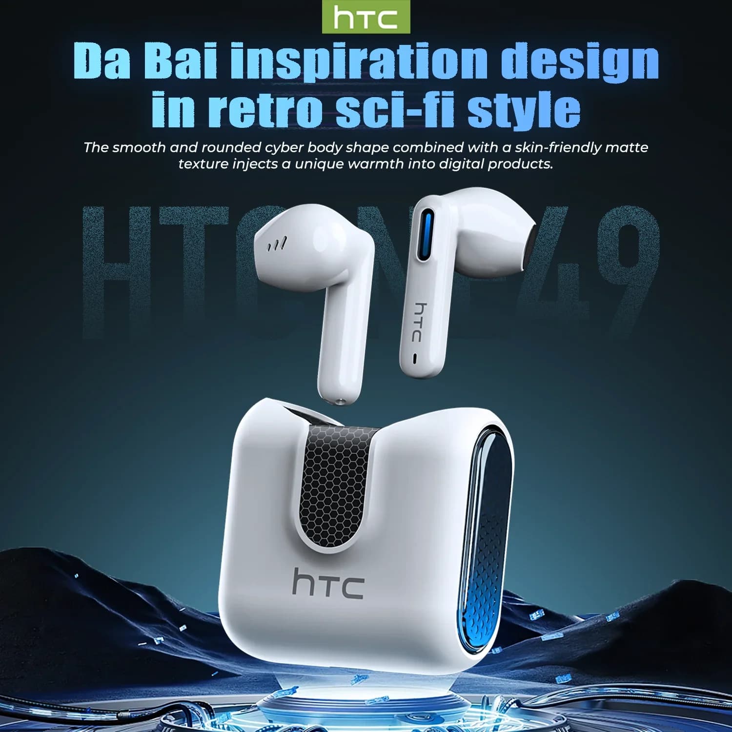 Écouteurs HTC NE49 Bluetooth V6.0, réduction du bruit, écouteurs sans fil TWS pour le sport avec micro, longue durée de vie