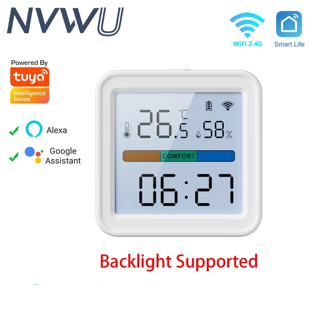 Tuya – nouveau capteur de température et d'humidité WiFi, rétro-éclairage intelligent, hygromètre, thermomètre, compatible avec Alexa Google