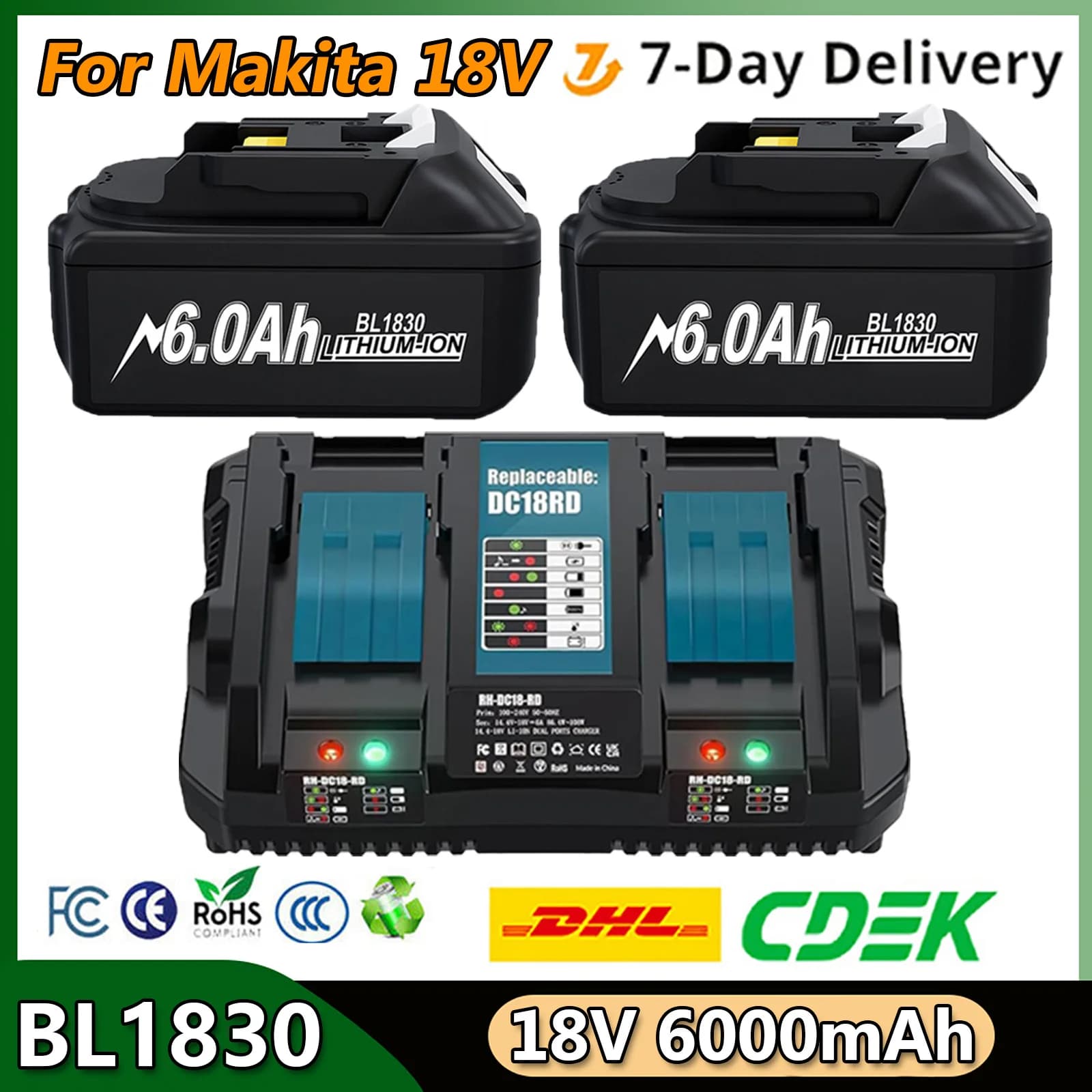 Batterie de rechange aste pour Makita, outil SnapCharger, BL1830, BL1860, BL1850, BL1840B, 6,0 Ah, 18V, 6000mAh