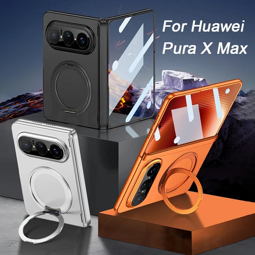 Étui blindé à charnière magnétique pour Huawei Pura X Max, support d'anneau de charge Magsafe, housse de protection d'écran pour Huawei Pura X