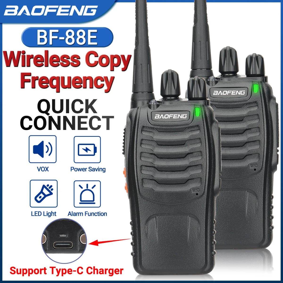 Baofeng BF-88E talkie-walkie sans fil fréquence de copie longue portée UHF 400-470MHz Portable jambon Radio bidirectionnelle pour la chasse