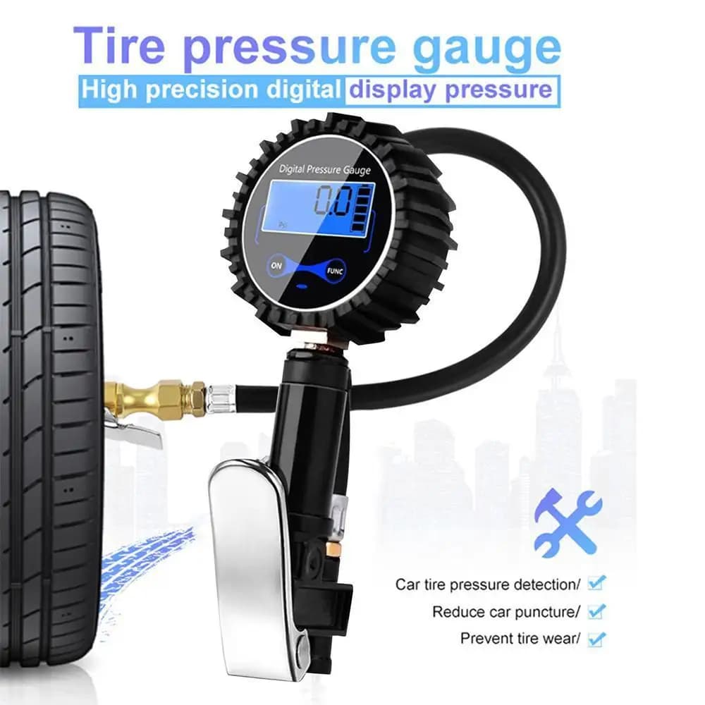 Gonfleur de pneus pour voiture et camion avec manomètre numérique 200 PSI, embout de gonflage et tuyau de type pistolet, manomètre automobile