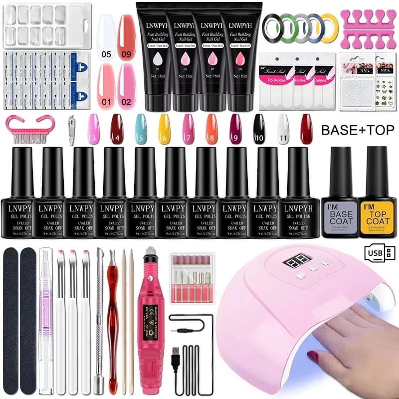 Kit de vernis à ongles Gel avec lampe UV, perceuse à ongles électrique, Kit de Base et couche de finition, ensemble d'outils pour vernis à ongles
