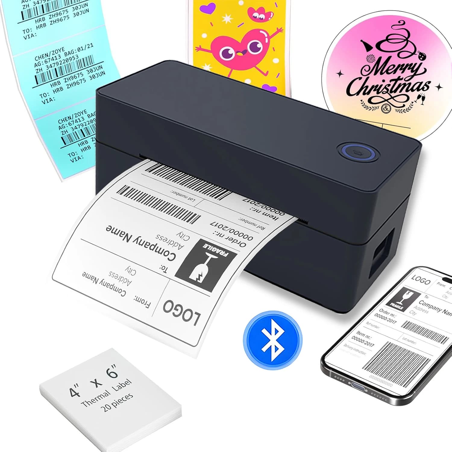Imprimante thermique Bluetooth 4 × 6, imprimante d'étiquettes d'expédition pour petites entreprises, imprimantes d'étiquettes thrmiques de bureau