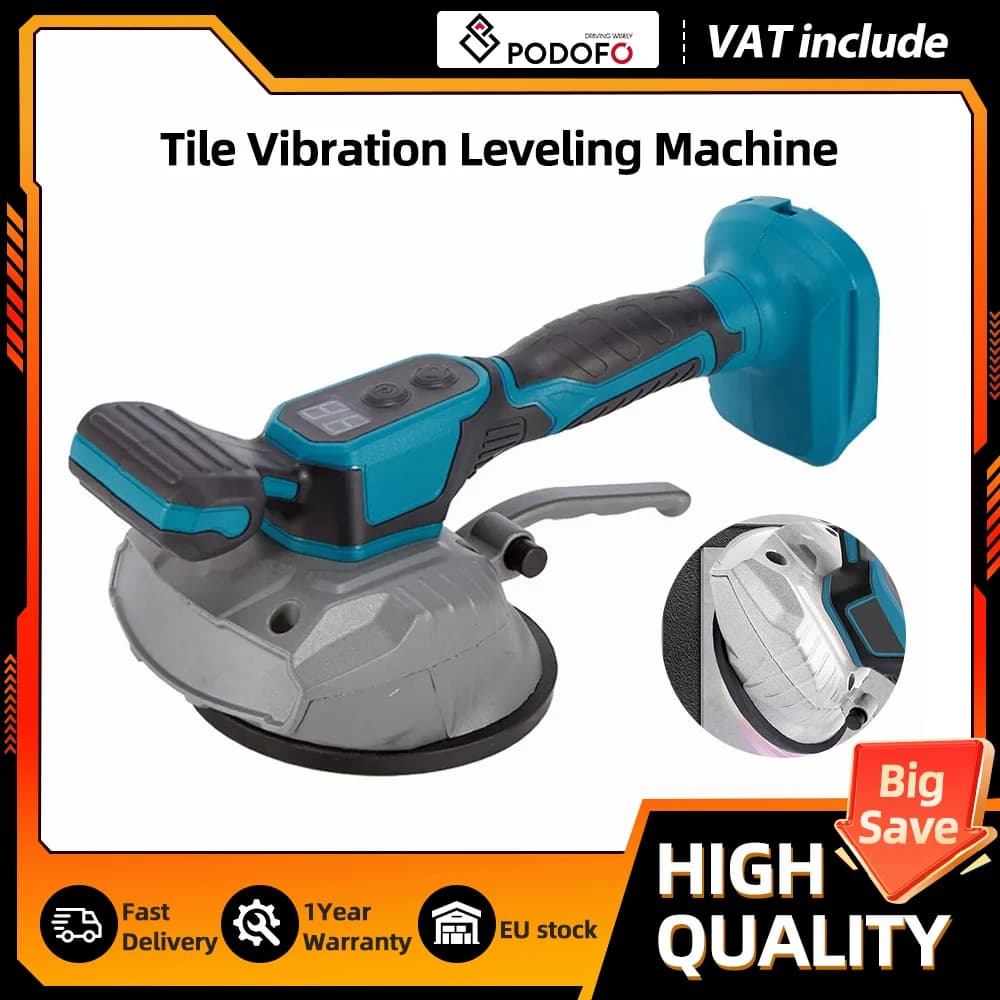 Machine de nivellement de carreaux sans fil Podofo à 8 vitesses, vibrateur de pose de carreaux portatif pour batterie Makita 18V