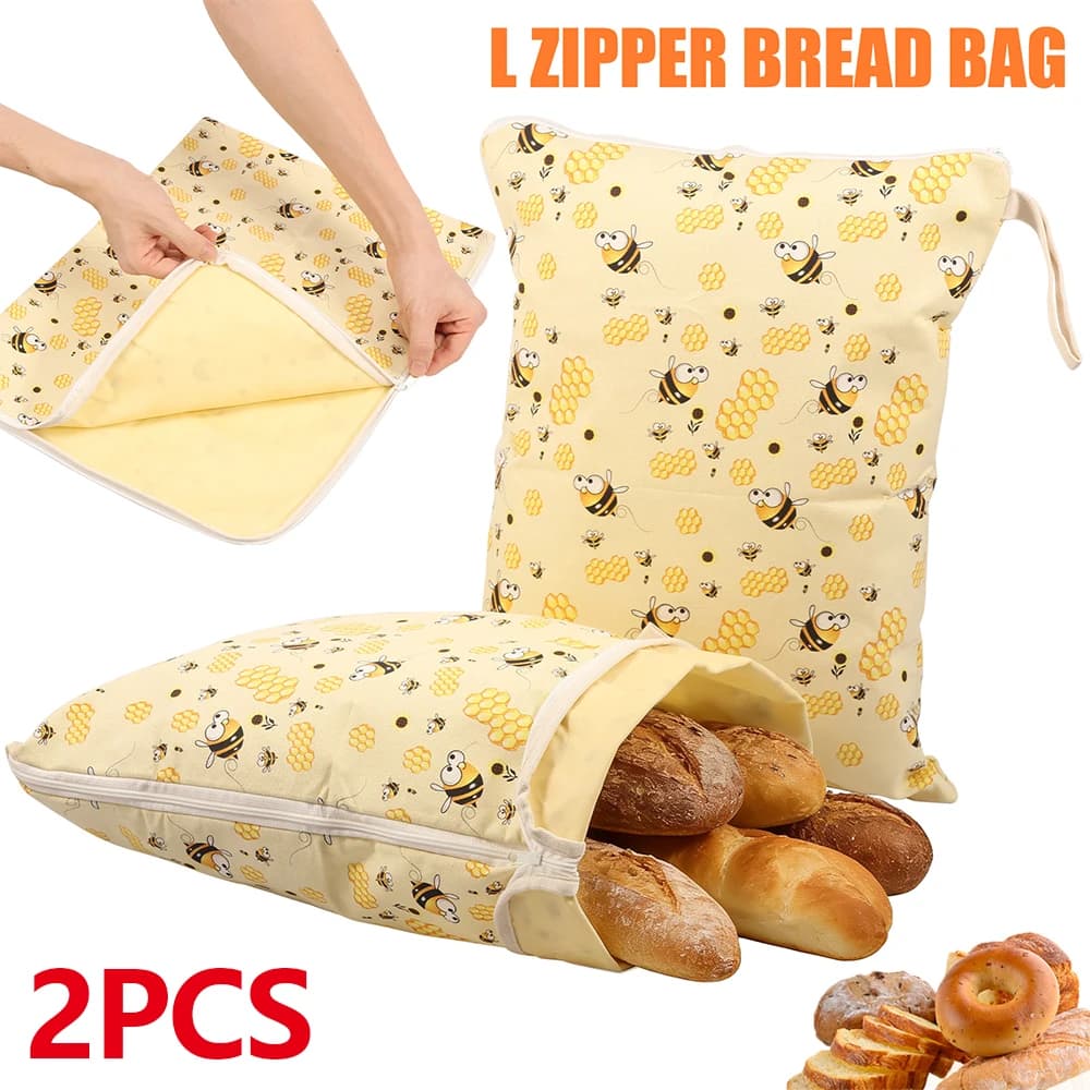 Sacs à pain en cire d'abeille (lot de 2) 13x17 pouces, sacs à levain bio en cire d'abeille avec fermeture éclair, grande capacité, pour la
