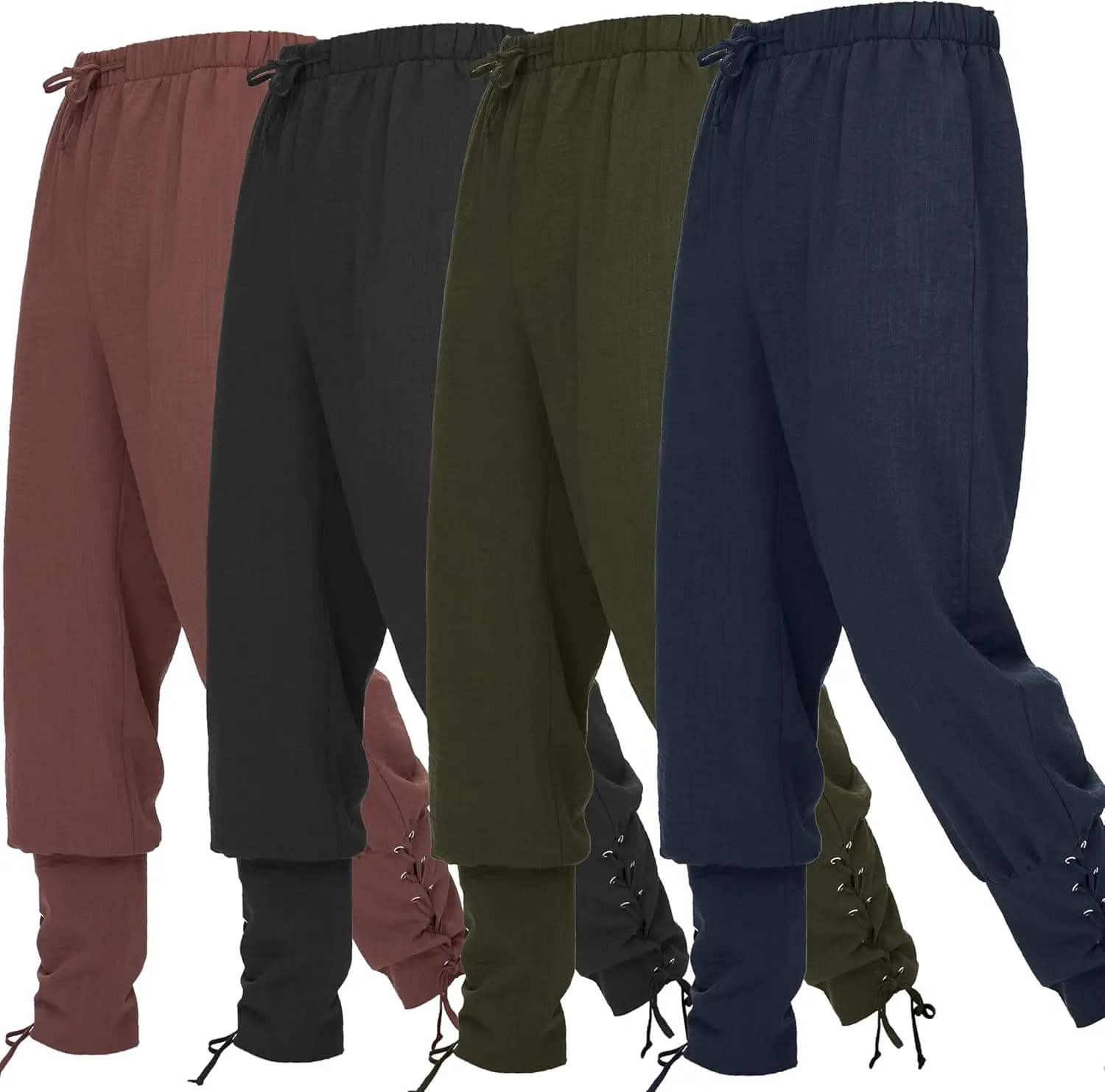 Creations effrayantes hommes Halloween pantalon de la Renaissance médiévale avec poche, pantalon de pirate à bande de cheville, Costume Viking