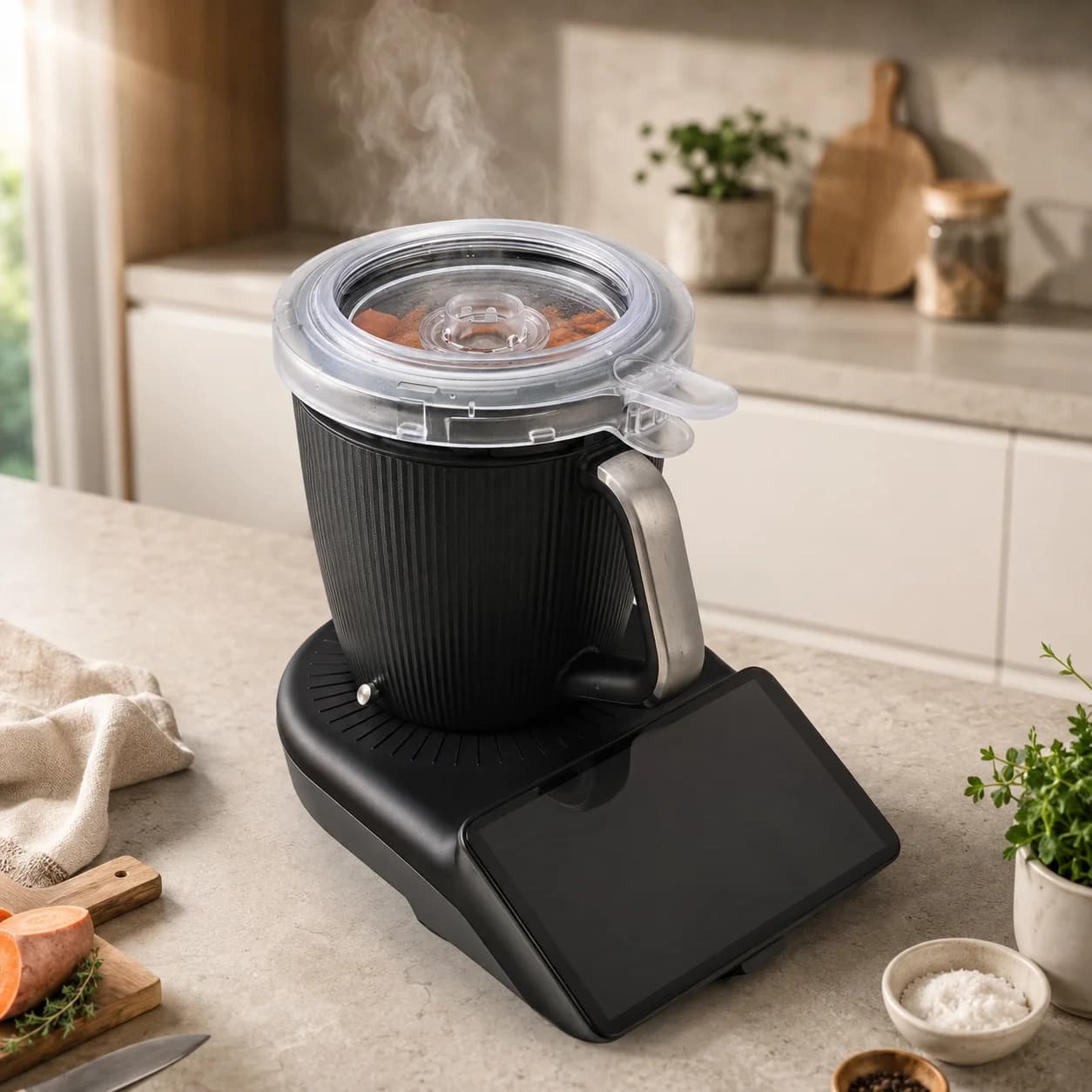 Couvercle transparent pour bol mélangeur Thermomix TM7, couvercle de remplacement transparent avec capuchon central amovible et poignée facile à