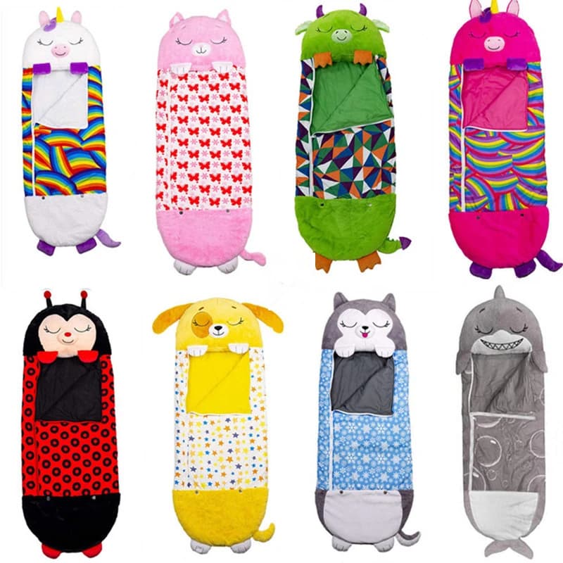 Sac de nuit en peluche pour enfants, avec oreiller, sac de couchage pour bébés animaux, pour garçons et filles, oreiller de poupée doux inclus