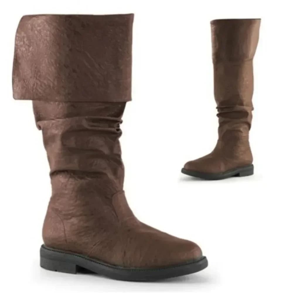 Chaussures médiévales pour hommes et femmes, bottes hautes plates pour hommes, bottes de Cowboy rétro en Faux cuir noir marron, bottes de Cosplay