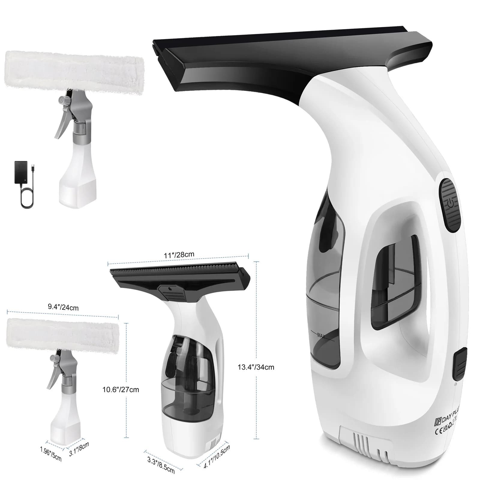 Raclette de fenêtre, aspirateur de fenêtre sans fil rechargeable 3500 mAh, raclette 2 en 1 et épurateur de fenêtre en microfibre pour fenêtres,