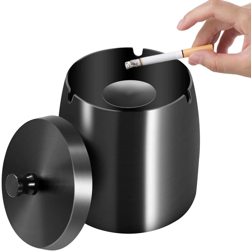 Cendrier extérieur, cendrier avec couvercle, base antidérapante en acier inoxydable, adapté à la maison, au bureau, au patio, au balcon extérieur