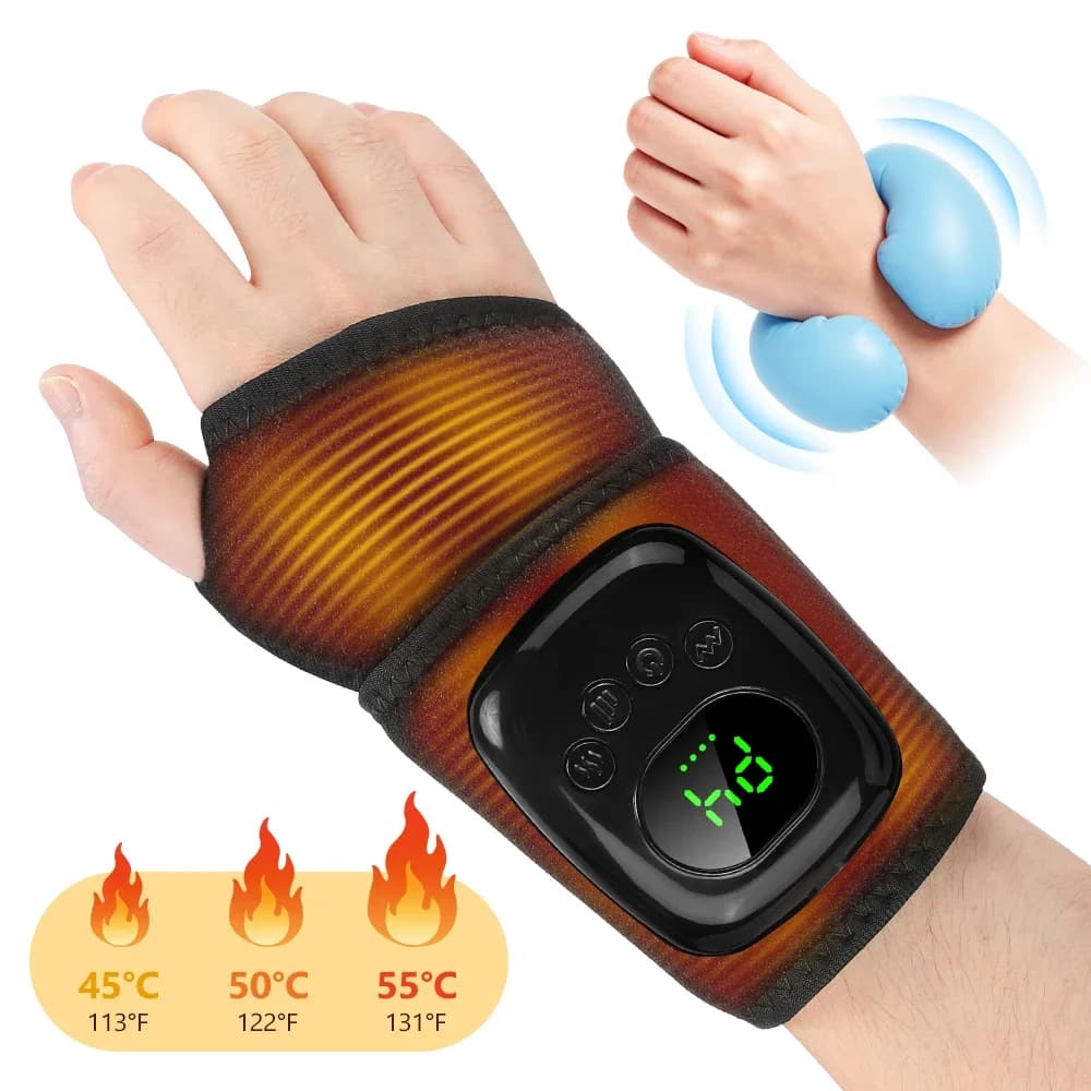 Attelle chauffante pour poignet avec compression d'air, masseur de main, 3 niveaux de chaleur, soin pneumatique du poignet, compresse chaude, sans