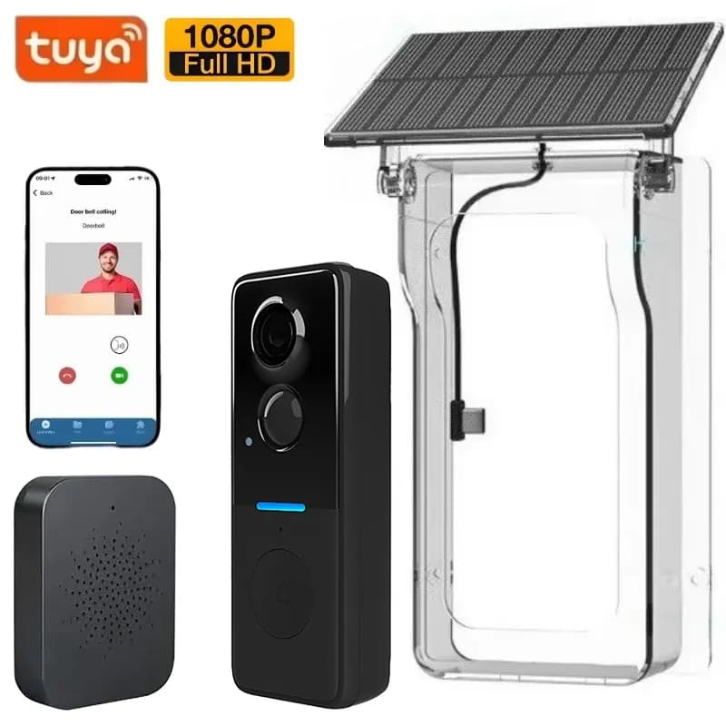 Tuya – sonnette d'extérieur sans fil, couverture solaire, interphone vidéo 1080P, Audio bidirectionnel, détection de mouvement, caméra de porte,