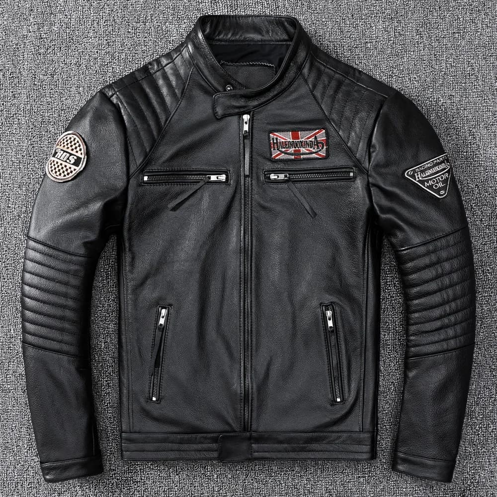 Veste de moto en cuir deux couleurs pour hommes, vêtements courts, beau, automne
