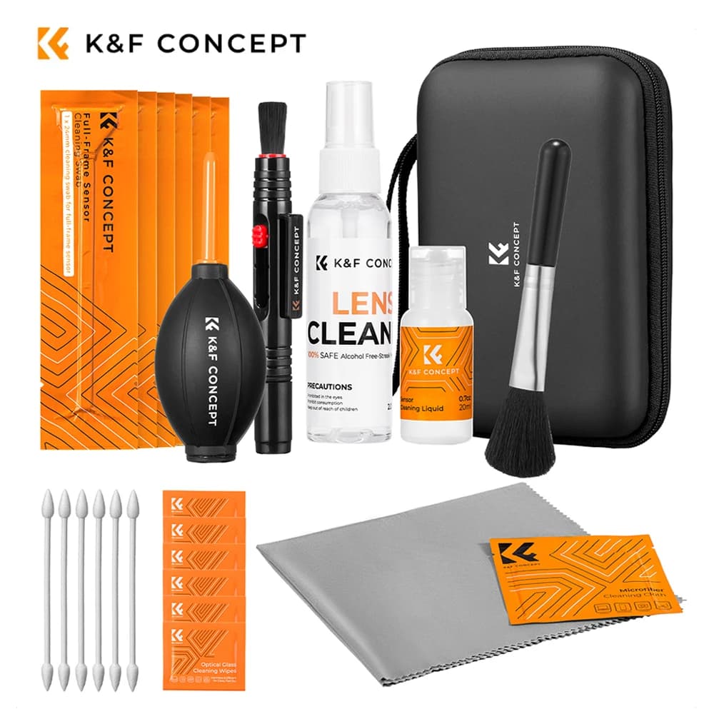 K & F Concept 25in1 kit de nettoyage 16mm APS-C/24mm bâton de nettoyage plein cadre coton-tige chiffon de nettoyage solution de nettoyage de