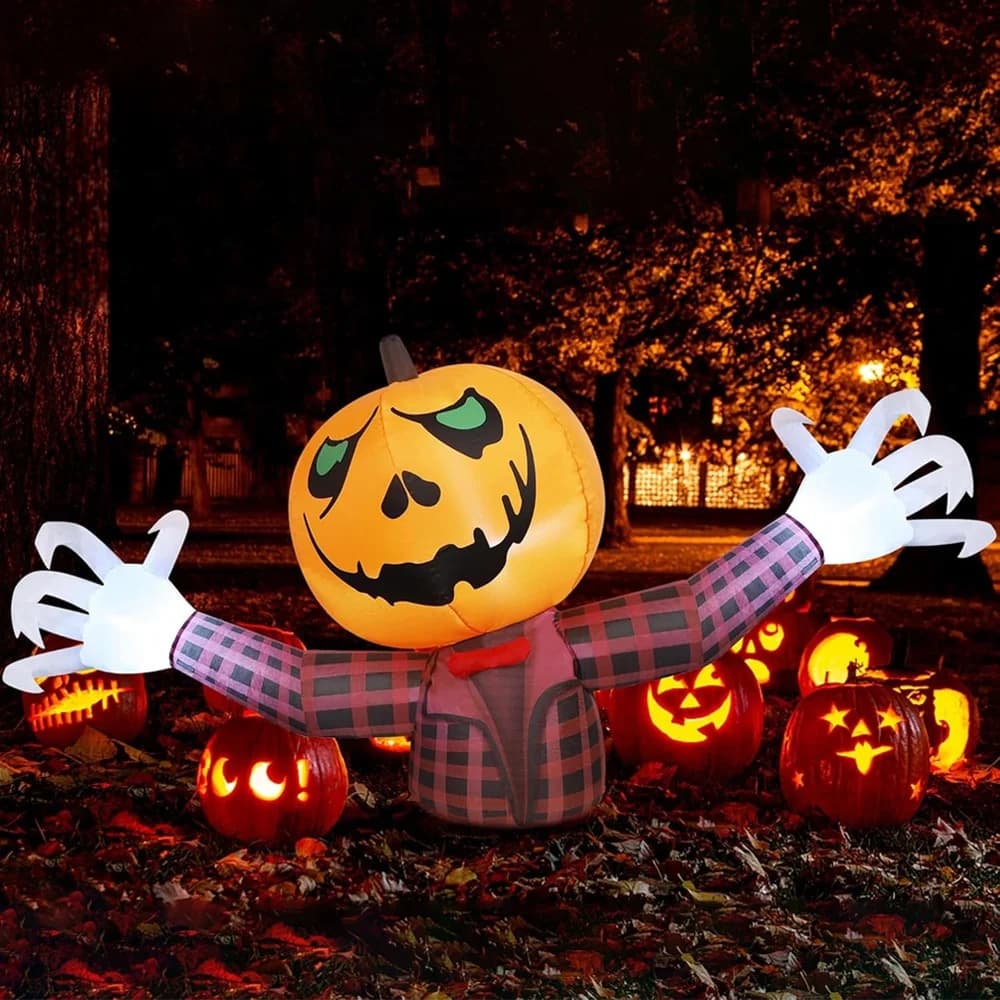 Citrouille d'halloween de 1.2M, chemise à carreaux, décoration gonflable, fantôme pour homme, jouets gonflés d'halloween, décoration de jardin