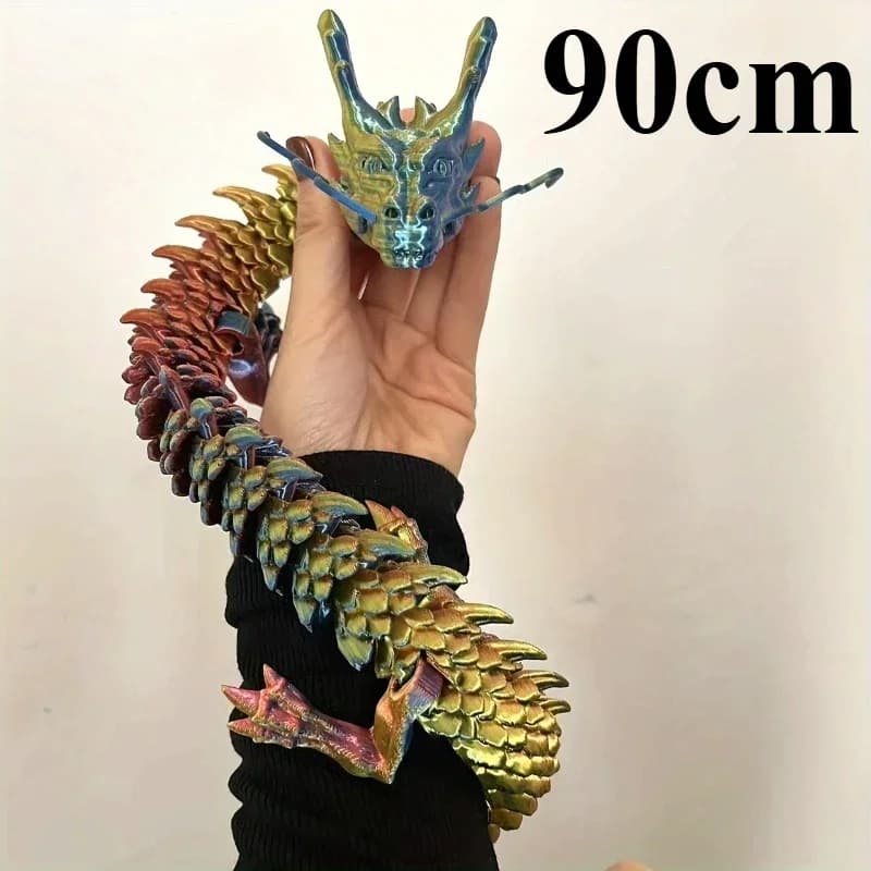 Figurine de dragon chinois imprimée en 3D de 90 cm – Ornement articulé pour rocaille, pot de fleurs, aquarium et décoration intérieure