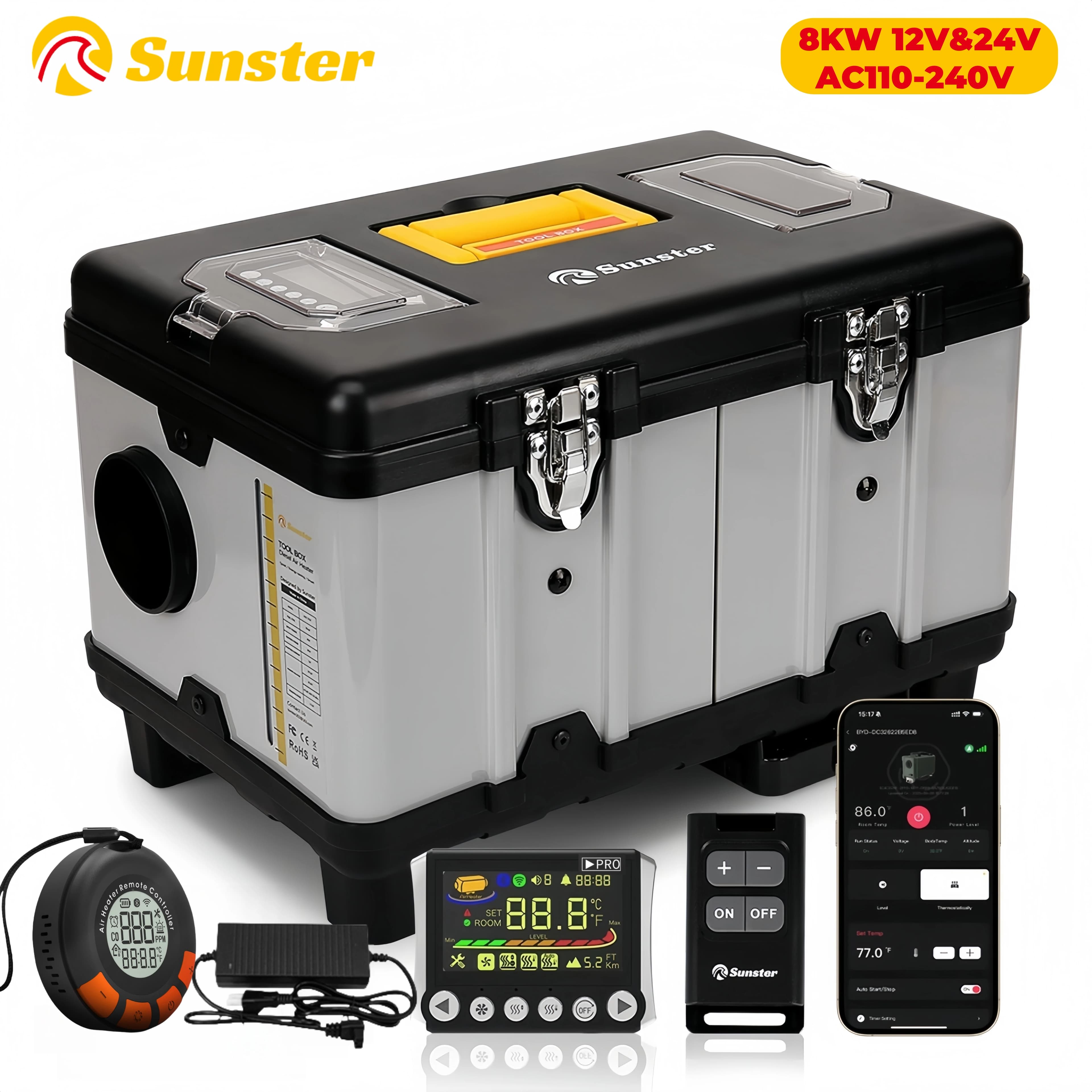 Chauffage auxiliaire Diesel TB10pro 8KW 12/24/220V, avec alarme CO, plateau Portable, chauffage de nuit pour voiture, camping-car, tente, maison,