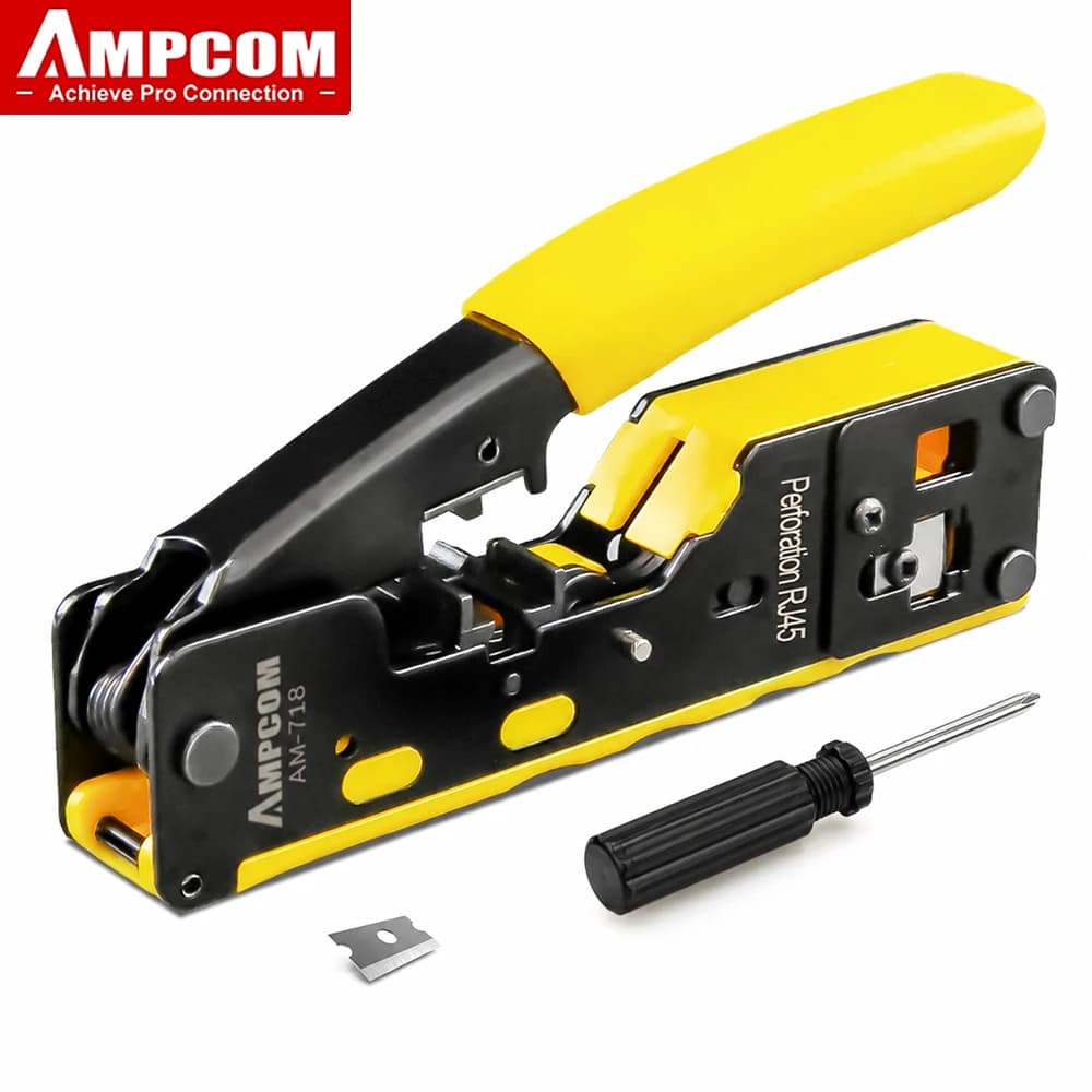 AMPCOM-Sertisseuse de réseau RJ45 de type EZ-Type, CriAJ, Cut LAN, CAT8, 7, Snap6, 5E, STP, UTP, avec clip de queue câble surmodulaire et RJ11/12