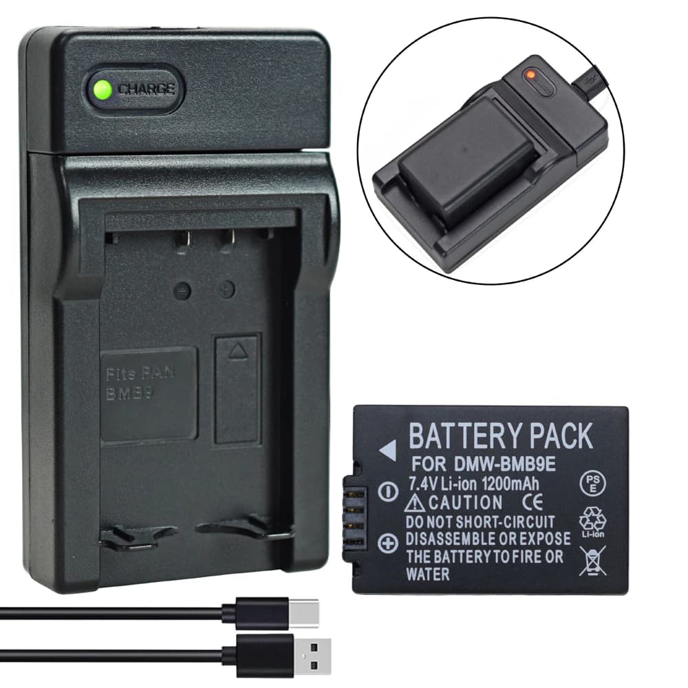 Batterie DMW-BMB9 Bateria DMW BMB9 BMB9E + chargeur mince pour Panasonic Lumix DC-FZ82 FZ83, DMC-FZ100, DMC-FZ150