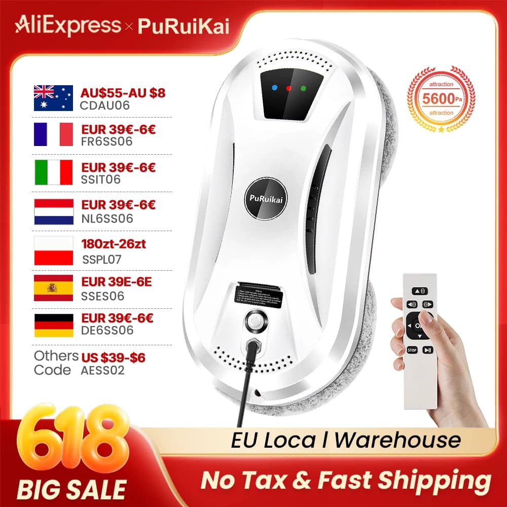 Robot aspirateur ultra fin PuRuiKai, robot nettoyeur de vitres, vitre électrique, limpiacristales, télécommande pour la maison