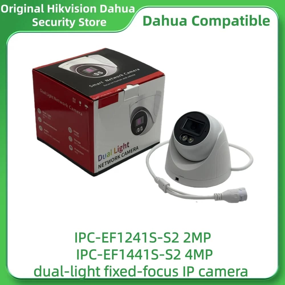 Caméra de sécurité Dahua compatible IPC-EF1241S-S2 2MP IPC-EF1441S-S2 4MP, éclairage double lumière, H.265 ONVIF CGI IP67, caméra PoE