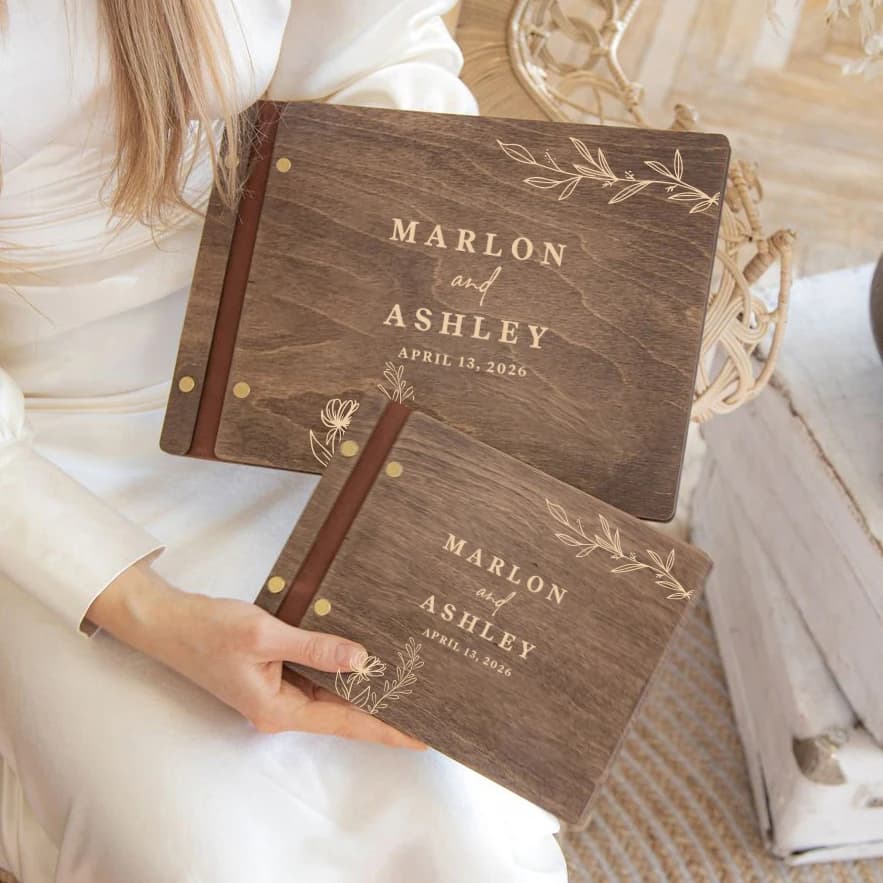 Livre d'or de mariage personnalisé A4/A5, livre de signature en bois, Album Photo Mr & Mrs, Scrapbook et planificateur, décor de fête