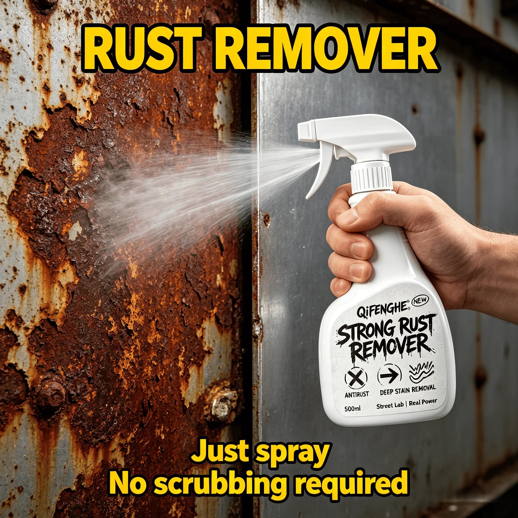 Spray antirouille puissant 500 ml – Élimination efficace de la rouille, nettoyage en profondeur, nettoyant antirouille et anti-taches, sans danger