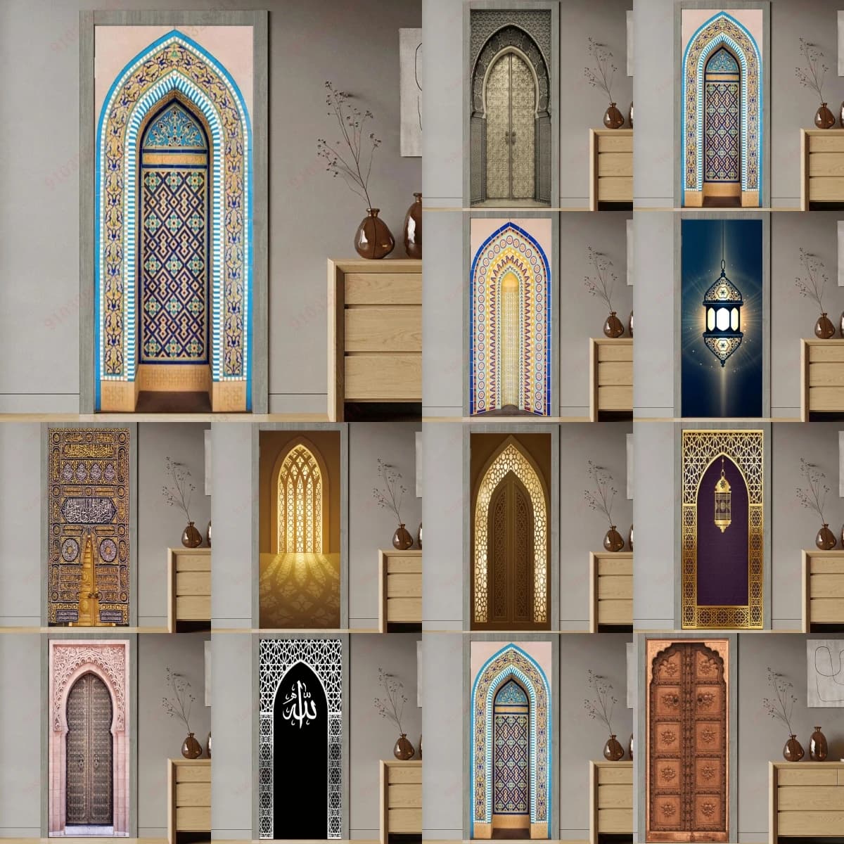Autocollant de porte artistique 3D, papier peint Mural islamique en vinyle, Décor de pièce amovible, couverture murale auto-adhésive, affiche pour