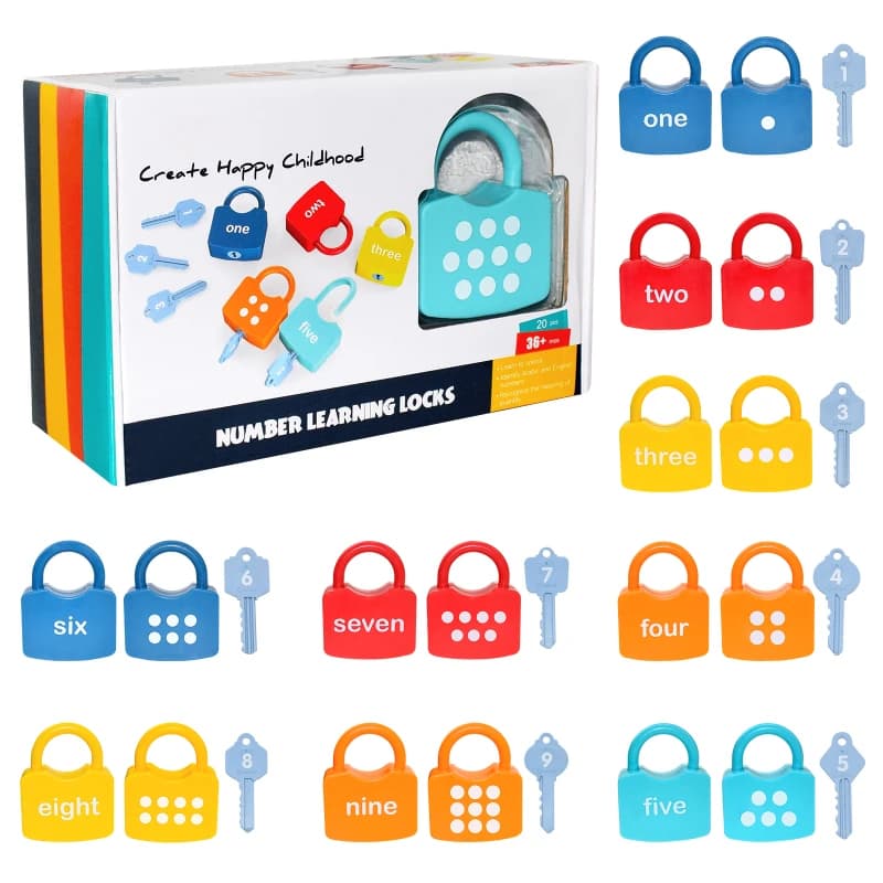 Ensemble de jouets clés de verrouillage Alphabet pour enfants, 10 pièces, serrures de voiture, numéro éducatif Montessori, jouets mathématiques
