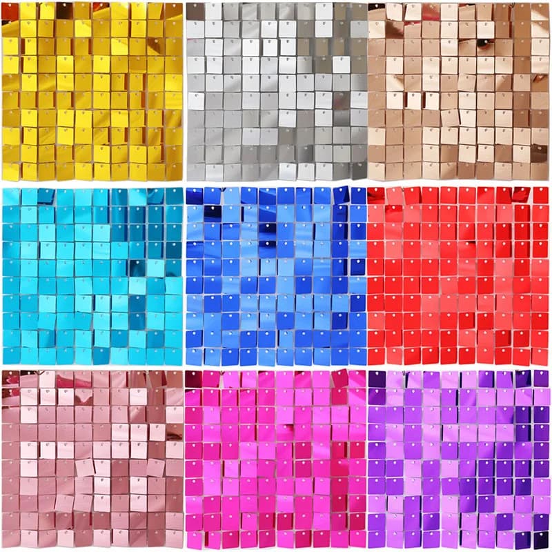 Panneaux muraux de fond à paillettes colorées, 6 à 30 pièces, panneaux carrés brillants dorés clairs, arrière-plan de fête d'anniversaire et