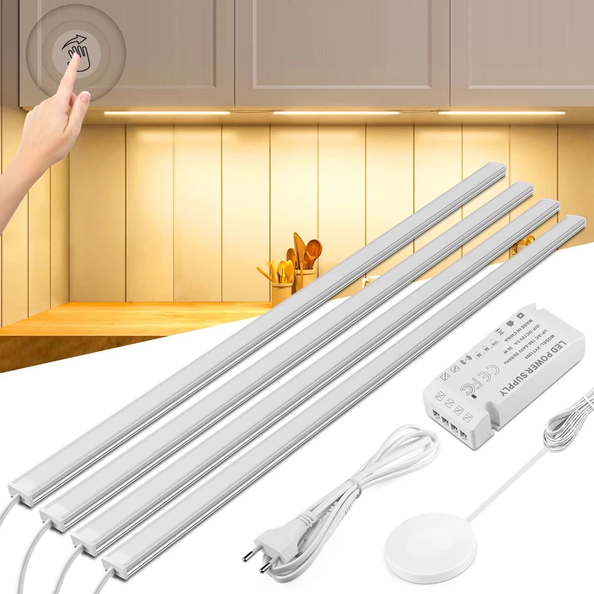 Capteur tactile de mouvement LED lumières sans fil lumière pénétrable bois aluminium barre lumineuse armoire garde-robe lampe rétro-éclairage