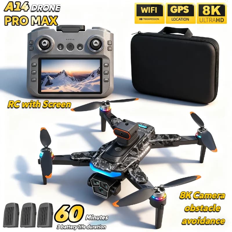 Drone RC pliable avec écran, GPS, moteur brushless, triple caméra 8K, évitement d'obstacles, pour A14 Pro Max authentique